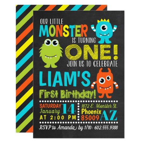 Monster Birthday Party Invitations, Monster First Birthday, Boys First Birthday Party, Monster Birthday Invitations, Little Monster Birthday, Monster 1st Birthdays, Monster Inc Birthday, Monster Birthday Party, Boys First Birthday Party Ideas