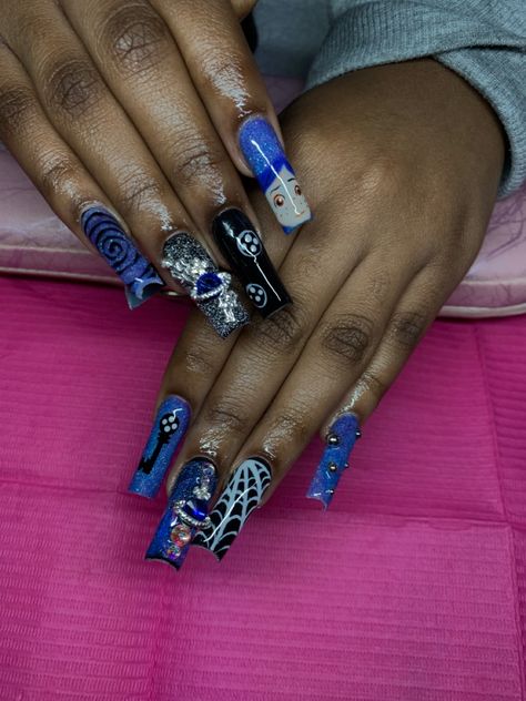 Sza Nails Acrylic, Coraline Nail Ideas, Coraline Themed Nails, Coraline Nails Acrylic, Coraline Inspired Nails, Coraline Nail Designs, Caroline Nails, Cold Nails, Nail Asthetic