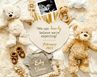 Bear Nursery Theme, Social Media Baby Announcement, Twin Baby Announcements, Twin Pregnancy Announcement, Teddy Bear Nursery, Pregnancy Announcement Template, Bear Baby Shower Theme, Cute Pregnancy Announcement