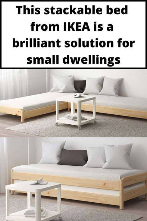 Stackable Bed, Ikea Sofa Bed, Space Saving Furniture Bedroom, Beds For Small Spaces, Spare Bed, Remodel Basement, Convertible Bed, Kids Basement, Cozy Basement