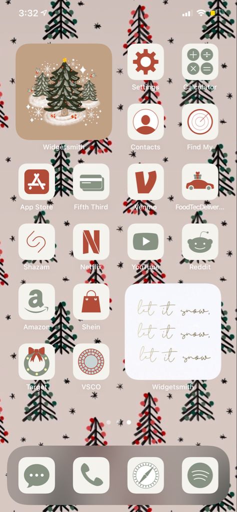 Aesthetic Christmas Homescreen Layout, Christmas Homescreen Aesthetic Icons, Christmas Iphone Homescreen Ideas, Christmas Home Screen Widgets, Christmas Phone Organization, Homescreen Layout Iphone Christmas, Iphone Layout Christmas, Christmas Ios App Icons, Christmas Ios Layout