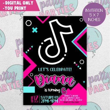 Tik Tok Invitation, Jojo Siwa Birthday Cake, Tiktok Party, Tiktok Birthday, Bolo Panda, Jojo Siwa Birthday, Daisy Party, Happy 7th Birthday, House Tips