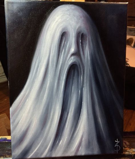 Zack Dunn: Trick or Treat oil painting Creepy Halloween Paintings On Canvas, Dark Themed Paintings, Slenderman Painting, Jernal Prompts, Zack Dunn Art, Creepy Oil Painting, Paranormal Paintings, Creepy Painting Ideas On Canvas, Halloween Oil Painting