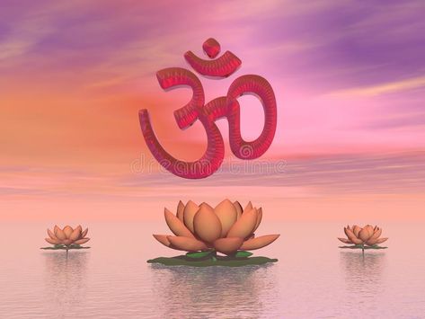 Zen aum - 3D render. Red aum upon three beautiful lily flowers by colorful sunset sky vector illustration Sky Vector, Sky Illustration, Sky Images, Colorful Sunset, Galaxy Wallpaper Iphone, Red Pictures, Lord Shiva Hd Images, Lily Flowers, Special Images