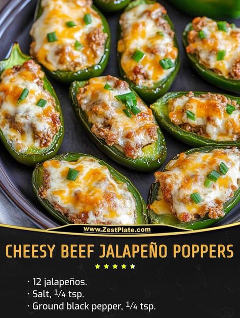 Simple & Delicious Kitchen | These Jalapeño Poppers are the ultimate appetizer—sliced jalapeños stuffed with a creamy, cheesy, and savory ground beef filling, baked to perfect... | Facebook Recipes For Ground Beef, Stuffed Jalapeños, Chedder Cheese, Keto Ground Beef, Poppers Recipe, Jalapeño Poppers, Jalapeno Poppers, Ground Meat, Stuffed Jalapeno Peppers