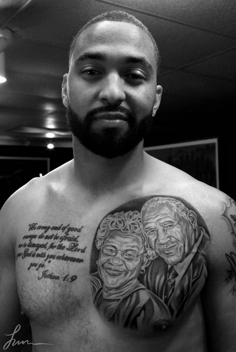 Matt Kemp Male Crush, Matt Kemp, Old Cribs, Grandparent Photo, Beard Men, Black Beard, Beard Tattoo, Chest Piece, Angel Tattoo