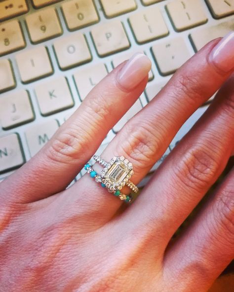 Diamond Ring With Turquoise, Silver And Turquoise Wedding Ring, Turquoise Stacked Wedding Ring, Diamond And Turquoise Ring Wedding Bands, Torquise Wedding Ring, Turquoise Wedding Band With Diamond Ring, Diamond And Turquoise Ring, Turquoise And Diamond Wedding Band, Western Inspired Wedding Rings