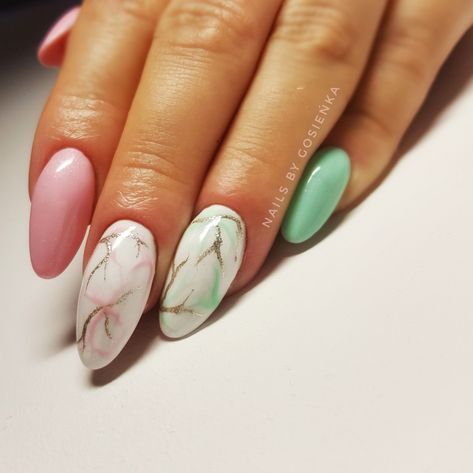 Namotane #pink #mint #shiny #gentel #spring #summer Pink Short Nails, Blush Nails, Short Nails, Nail Design, Nail Colors, Gel Nails, Manicure, Nail Designs, Spring Summer