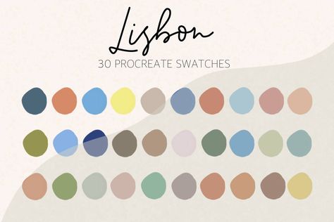 Lisbon inspired color palette for Procreate. **File will only work for Procreate for ipad. One (1) swatch file is included. Once you download the file simply open it in Procreate and  your palette will automatically import.  You may not resell or claim work as your own. Thank you! Lisbon Color Palette, Color Plattes, Playroom Walls, Color Palette For Procreate, Procreate Color Palette, Pantone Palette, Classy Tattoos, Bedroom Playroom, Playroom Wall