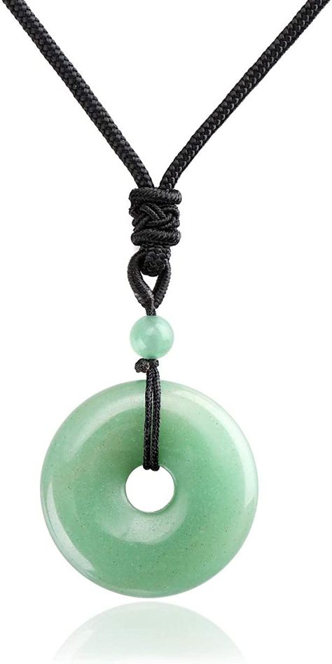 Healing Crystals Necklace, Circle Charm Necklace, Green Stone Pendant, Journey Pendant, Lucky Charm Necklace, Crystals Necklace, Rope Jewelry, Chakra Pendant, Crystal Necklace Healing