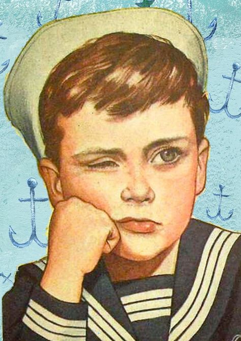 Retro, Boy, Sailor, Outfit, Unhappy, Angry, People, Old Chic Illustration, Watercolor Postcard, Vintage Sailor, Boy Illustration, Retro Images, Vintage Boys, Norman Rockwell, Poster Retro, 인물 사진