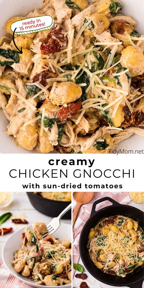 Gnocchi Chicken Pot Pie, Gnocchi Dinner, Creamy Chicken Gnocchi, Chicken And Gnocchi, Delish Dinners, Rotisserie Chicken Recipe, Gnocchi Dishes, Capers Recipe, Tomato Cream Sauce