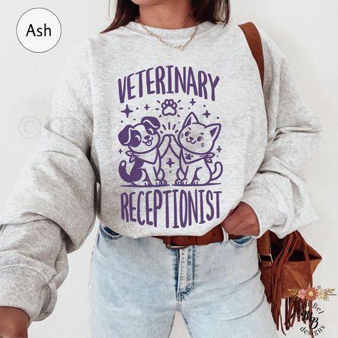 Cute Veterinary Receptionist Sweatshirt Kawaii Vet Assistant Sweater Veterinary Staff Gift Vet Student Grad Gift Dog Cat Pet Office Pullover Receptionist Design, Vet Receptionist, Veterinary Receptionist, Vet Medicine, Vet Assistant, Cute Piglets, Vet Clinic, Vet Student, Staff Gifts