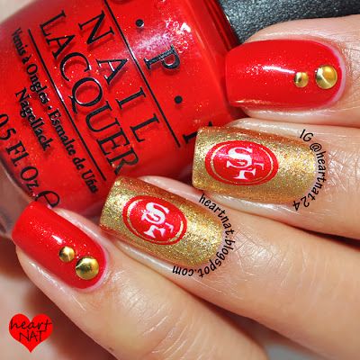 San Francisco 49er Nails 49er Nails, 49ers Nails, Nfl Nails, Football Nail Designs, Opi Red, Sports Nails, Football Nails, Super Nails, Nails 2020