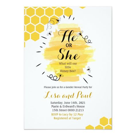 Bee Gender Reveal Invitation #Ad , #ad, #Reveal#Invitation#created#Shop Bee Gender Reveal Invitation, Bee Baby Shower Invitations, Couples Baby Shower Invitations, Bee Gender Reveal, Baby Shower Card, Shower Cupcakes, Bee Baby Shower, Gender Reveal Invitations, Happy Party