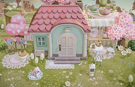 Acnh Villager House Ideas Fairycore, Chai Animal Crossing, Acnh Tea Shop, Chai Acnh, Pink Animal Crossing Island, Fairycore Acnh, Fairycore Island, Animal Crossing Town Tune, Fairy Island