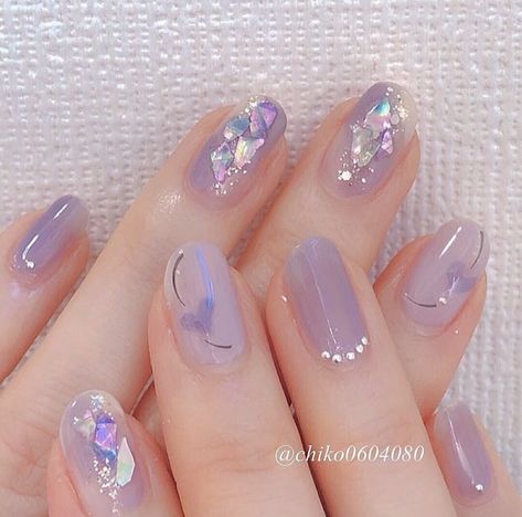 Nail Paint Korean, Purple Korean Nails, Nail Designs Purple, Bts Nails, Mauve Nails, Gel Toe Nails, Nails Inspired, Cute Simple Nails, Purple Nail Designs