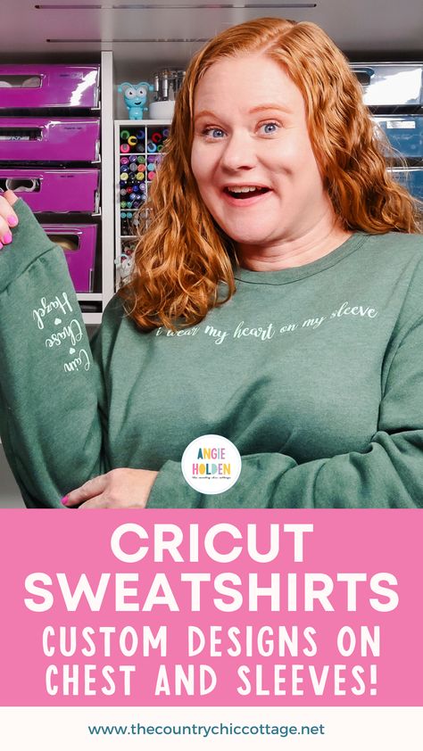 Today I'm going to teach you how to make Cricut sweatshirts with HTV designs on the chest and wrist. Keep reading to learn how! Sweatshirt Design Ideas Vinyl, Htv Designs, Cricut Htv, T Shirt Hacks, Shirt Hacks, Maker Project, Weeding Tools, Spring Craft, Clay Pot Crafts