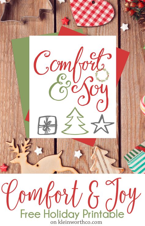 Get your place ready for the Christmas with this cute Comfort & Joy Free Holiday Printable. The perfect way to decorate for the season. via @KleinworthCo Comfort And Joy Christmas Theme, Home Decor Photography, Winter Printables, Diy Christmas Decorations For Home, Joy Gifts, Winter Decorating, Free Printable Gifts, Amazing Crafts, Free Printable Gift Tags