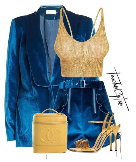 pin /// dianaherselff Blue And Gold Outfit Ideas, Gold Outfit Ideas, Gold Outfit, Blazer Blue, Fancy Outfits, Swag Outfits, Stage Outfits, Mode Inspiration, Blue And Gold