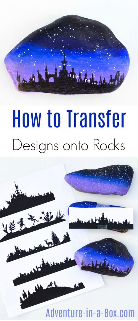 Do you like painting rocks, but cannot draw an intricate silhouette design directly on it? Try one of these three ways to transfer pictures onto rocks! Landscape Silhouette, Art Coquillage, Rock Painting Tutorial, Silhouette Drawing, Rock And Pebbles, Painted Rocks Diy, Rock Painting Ideas Easy, Painting Rocks, Paint Rock