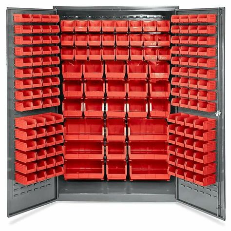 Bolt Storage, Louvered Panels, Nut And Bolt Storage, Cabinet Gray, Garage Workshop Organization, Bin Storage, Hardware Storage, Tool Storage Diy, Organize Craft Supplies