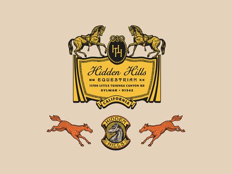 Hidden Hills Equestrian by Jonathan Schubert on Dribbble Horseshoe Graphic Design, Equestrian Branding, Horse Typography, Pony Cart, Horse Logo Inspiration, Horse Emblem, Dnd Reference, Graphic Clothes, Equestrian Design