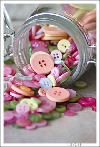 Button Art, Button Crafts, Pretty Pastel, Vintage Buttons, Sewing Room, Pastel Colors, Craft Room, Pink And Green, Mason Jars