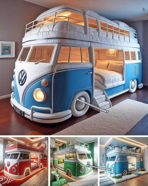 Bus Bunk Beds, Amazing Bedrooms, Luxury Campers, Amazing Bedroom Designs, Themed Kids Room, Vw Aircooled, Dream Life House, Volkswagen Bus, Awesome Bedrooms