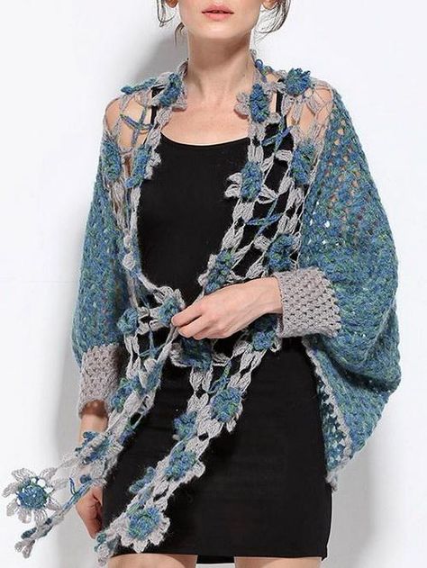 Crochet Shrug Cardigan, Poncho Au Crochet, Crocheted Shawl, شال كروشيه, Cardigan Short, Crochet Vest Pattern, Stil Boho, Crochet Shawls And Wraps, Cocoon Cardigan