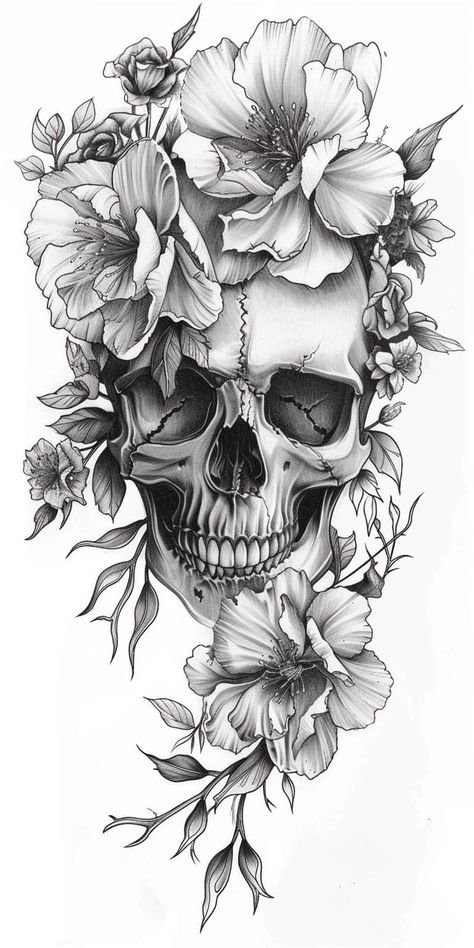 Tattoo Sleeve Women Skull, Skull And Rose Tattoo Sleeve For Women, Skull Stomach Tattoos For Women, Skull And Spine Tattoo, Skull With Lotus Flower Tattoo, Hip Skull Tattoos Women, Flower Hip Tattoo Designs, Tattoos With Skulls For Women, Full Half Sleeve Tattoos Forearm