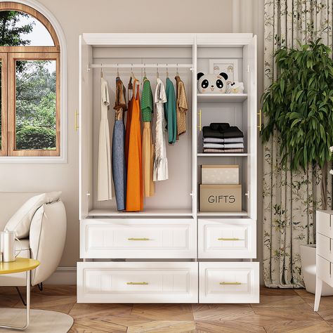 FUFU&GAGA White Armoire Lowes.com Clothing Armoire, Sleek Wardrobe, Modern Armoire, Armoire Closet, White Armoire, Adults Bedroom, Armoire Wardrobe Closet, Wood Armoire, Bedroom Armoire