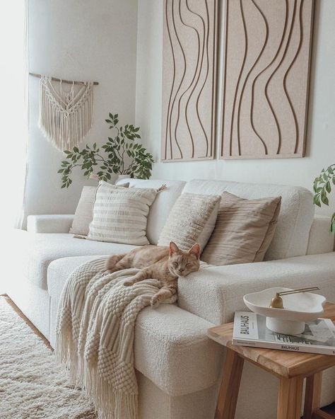 Boho Living Room Decor, Neutral Living Room, White Living Room, Living Room Decor Cozy, Minimalist Home Decor, Boho Interior, Boho Living, Boho Living Room, Living Room Inspo