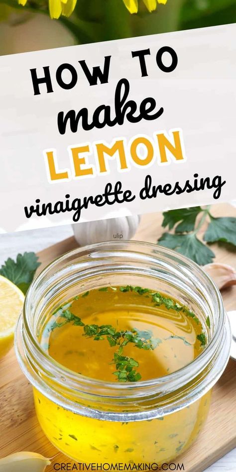 Elevate your salad game with this tangy and bright Lemon Vinaigrette Dressing Recipe. Made with simple ingredients, it's a versatile dressing that's sure to become a staple in your kitchen. Lemon Vinaigrette Dressing Recipe, Lemon Vinegarette, Lemon Vinaigrette Recipe, Lemon Vinaigrette Dressing, Vinaigrette Dressing Recipe, Simple Vinaigrette, Vinaigrette Recipe, Salad Dressing Recipes Homemade, Honey Dijon