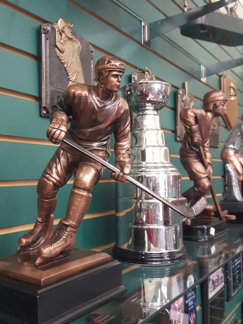 Bronze #hockey #statue Trophy Gallery www.trophygallery.ca Trophy Aesthetic, Hockey Trophy, Hockey, Statue, Sculpture, Quick Saves, Ice Hockey