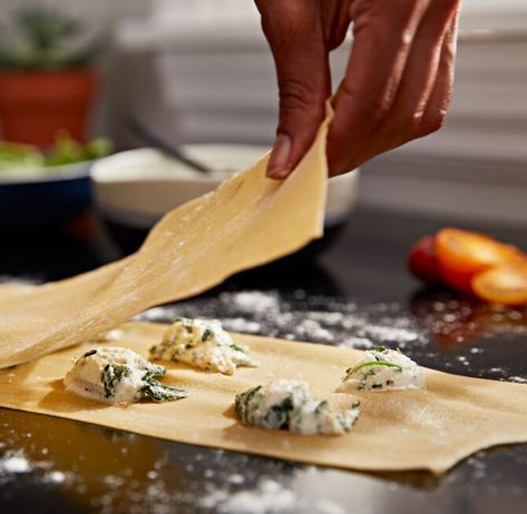 How to Make Ravioli From Scratch | KitchenAid Kitchenaid Pasta Recipe, Homemade Pasta Kitchenaid, Homemade Ravioli Recipe, Ravioli From Scratch, Ravioli Recipe Homemade, Make Ravioli, How To Make Ravioli, Make Flour, How To Make Flour