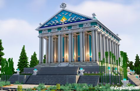 Temple of Dawn #minecraft #minecraftbuilds Greek Temple Minecraft, Minecraft Greek Temple, Minecraft Water Temple, Minecraft Temple Ideas, Olympus Minecraft, Greek Minecraft, Temple Minecraft, Minecraft Temple, Greek Buildings