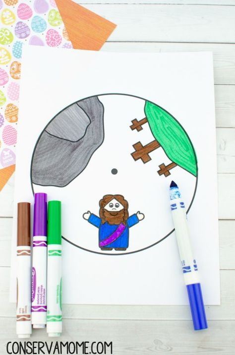 Looking for a fun way to teach your kids about the Easter Story? Then check out this fun and easy Printable Easter Story craft that will explain the Resurrection to your little ones in an interactive way. Find out how to make this Resurrection Easter Craft. #EasterCraft #Ressurectioncraft #Easterstorycraft Easter Story Wheel Printable Free, Jesus Resurrection Craft, Easter Story Crafts, Resurrection Crafts, Spinner Craft, Easter Bunny Template, The Easter Story, Easter Sunday School, Easter Crafts Preschool