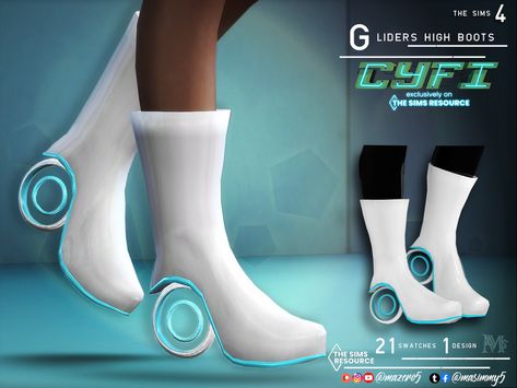 The Sims Resource - CyFi Gliders High Boots Ts4cc Clothing, Sims 4 Stories, Cc Shoes, Futuristic Shoes, Sims 4 Cc Shoes, Feminine Shoes, Cloud Shoes, Sims 4 Teen, Sims Games