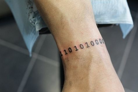 binary code reference Binary Tattoo, Cool Wrist Tattoos, Wrist Tattoos For Guys, Coded Message, Binary Code, Small Wrist Tattoos, 3d Printing Education, 3d Printed Metal, Morse Code Bracelet