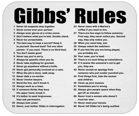 NCIS 2020 Gibbs' Rules Mouse Pad | Etsy Gibbs Rules Ncis, Ncis Funny, Ncis Gibbs Rules, Mind Reading Tricks, Gibbs Rules, Dave Ramsey Baby Steps, Katerina Petrova, Golf Quotes, Entrepreneur Inspiration