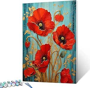 16 X 20 Canvas Painting Ideas, Mercedes Painting, Watercolor Living Room, Painting Pots, Red Petal, Poppies Painting, Canvas Oil Painting, Red Petals, Vintage Watercolor