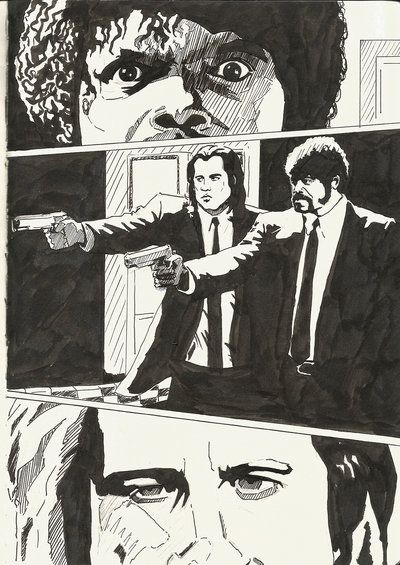 Pulp Fiction comic page by berksenturk.deviantart.com Pulp Fiction Comics, Poster Art Illustration, Arte Pulp, Games Poster, Comic Pop Art, Quentin Tarantino Movies, Tarantino Films, Pulp Fiction Art, Arte Sketchbook