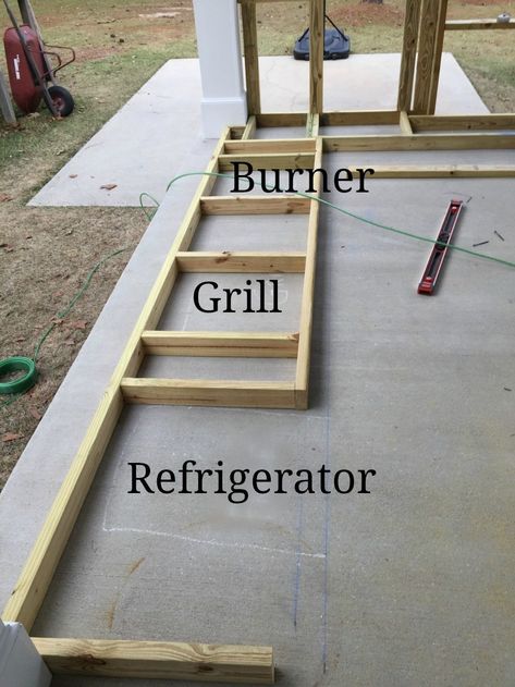 Building the base cabinets for the outdoor kitchen at Refresh Restyle Outdoor Cabinet Diy, Outdoor Grill Area Diy, Building An Outdoor Kitchen, Simple Outdoor Kitchen, Covered Outdoor Kitchens, Concrete Outdoor Kitchen, Outdoor Grill Area, Outdoor Grill Station, Outdoor Kitchen Design Modern