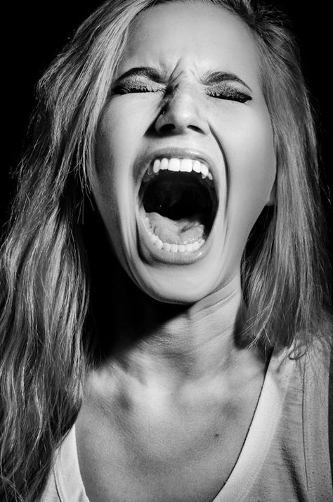 Screaming Person Photography, People Making Fun Of You, Face Screaming, People Screaming Photography, Woman Yelling Reference, Angry Woman Face Photography, Anger Reference Photo, Fear Photograph, Woman Expression