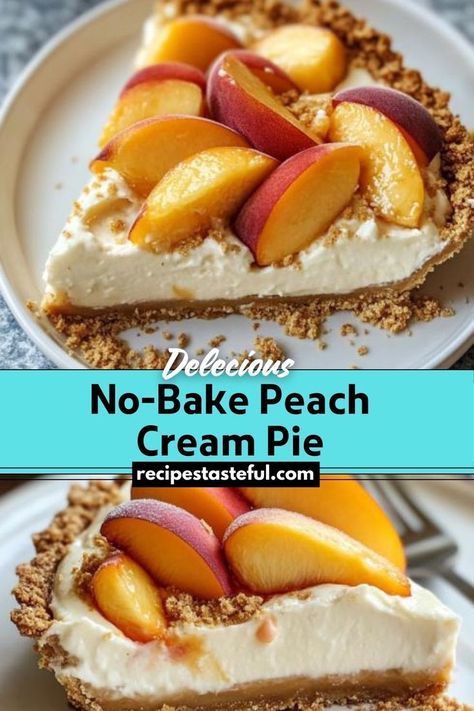 A refreshing summer dessert with layers of juicy peaches, a creamy filling, and a buttery graham cracker crust. Peach Cream Pie, Peaches And Cream Pie, Peach Pie Filling, Graham Cracker Crust Pie, Baked Peach, Peach Cream, Peach Pie, Peaches Cream, Peaches N Cream