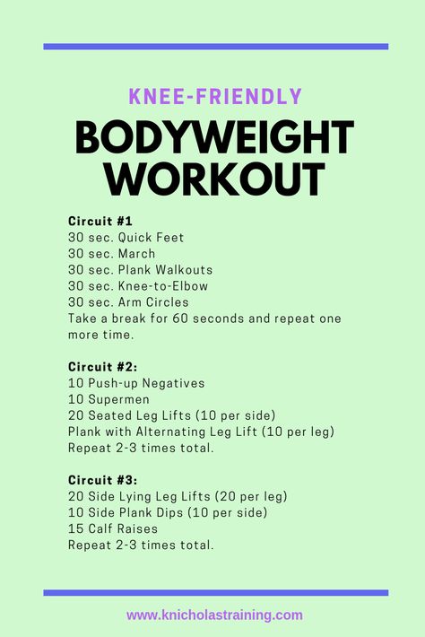 Heading Back to the Gym: Bodyweight Workout Bad Knee Workout, Sore Knees, 60 Year Old Woman, Back To The Gym, Bad Knees, Cardio Workout At Home, Knee Exercises, Circuit Workout, Old Woman