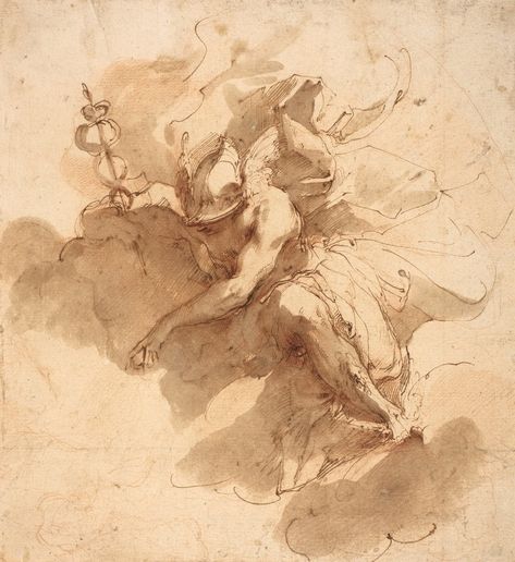 Hermes (Mercury) 18th Century Drawing, Giovanni Battista Tiepolo, Masters Drawings, Old Master Drawings, Master Drawings, Ancient Drawings, Master Drawing, Figure Drawings, Greek Myths