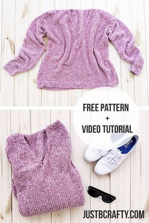 Crochet Velvet Sweater Pattern Free, Velvet Knit Sweater, Velvet Yarn Knitting Patterns Free, Velvet Knitting Patterns, Flat Knit Sweater Pattern Free, Practical Crafts, Knit Sweater Pattern, Easy Sweater Knitting Patterns, Learn To Knit