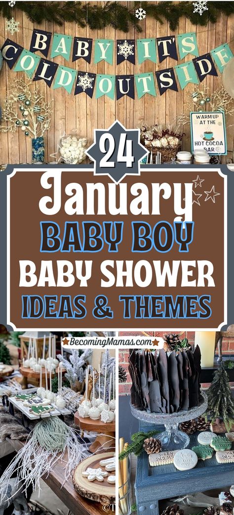 Check out these 24 magical winter baby boy baby shower ideas, from snowy wonderlands to polar bears, cocoa and plaid, snowmans and mountains. Get inspired and start planning! Winter Baby Shower Cake Boy, Baby Shower Ideas January, January Baby Shower Themes, Winter Baby Shower Cake, February Baby Shower Themes, January Baby Shower, Christmas Baby Shower Ideas, Baby Shower Brunch Food, Baby Boy Baby Shower Ideas